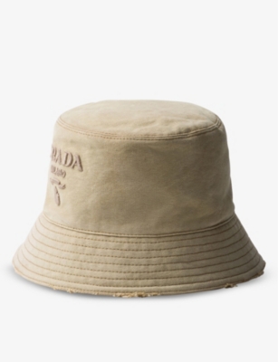 Prada Womens Neutral Logo-embossed Recycled-nylon Bucket Hat