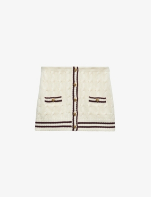 PRADA: Button-embellished cable-knit cotton mini skirt