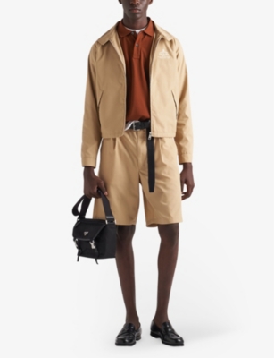 Prada Mens Neutral Poplin-textured Pleated Shell Shorts In Neutral