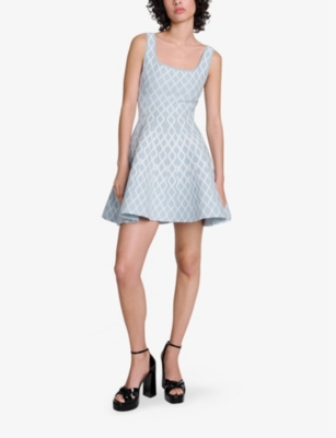 Shop Maje Womens Jacquard-print Sleeveless Stretch-woven Mini Dress Bicolore