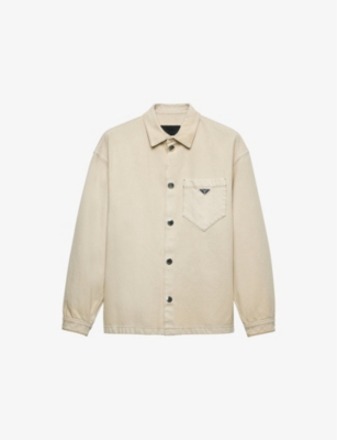 PRADA: Oversized logo-plaque organic-cotton denim shirt