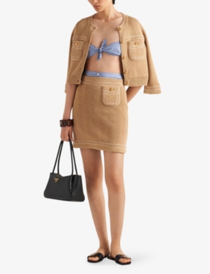 Shop Prada Patch-pocket Mid-rise Cotton Mini Skirt In Neutral