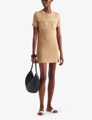Shop Prada Pocket-embellished Straight-hem Cotton Mini Dress In Neutral
