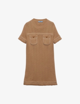 Shop Prada Pocket-embellished Straight-hem Cotton Mini Dress In Neutral