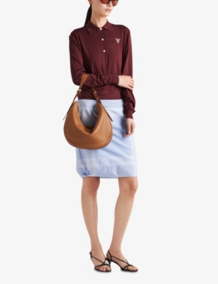 PRADA: Logo-embroidered high-rise checked cotton mini skirt
