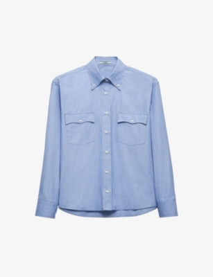 PRADA: Flap-pocket oversized-fit cotton-poplin shirt