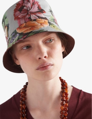 Shop Prada Womens  Reversible Printed Cotton Bucket Hat In Gold/silver