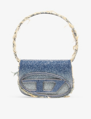 DIESEL: 1DR Iconic crystal-embellished denim shoulder bag
