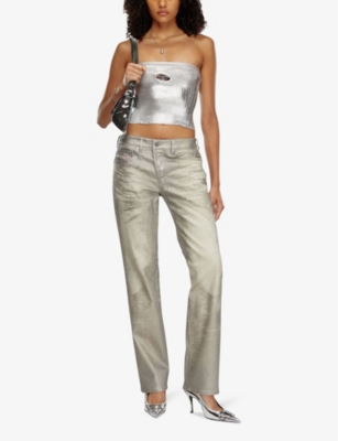 DIESEL: M Clarksville logo-badge ribbed strapless stretch-cotton top
