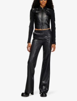 Diesel Red Tag Cropped Leather L-totem Jacket With Knit Details In 9xx