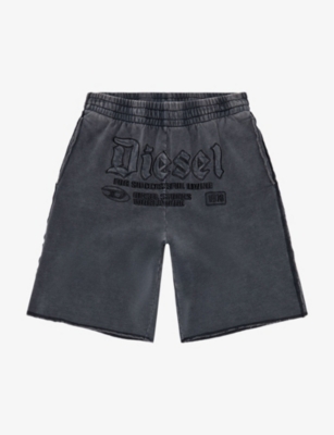 Shop Diesel Mens  P-rawmarshy Logo-embroidered Relaxed-fit Cotton Sweat Shorts In 9xx