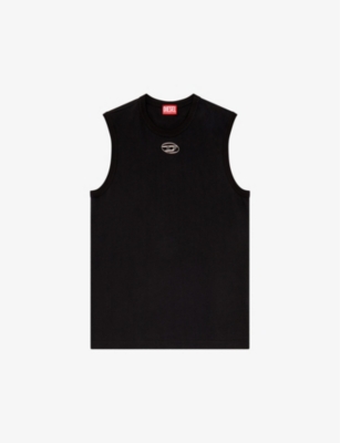 Diesel T-bisco-iod Black Sleeveless Top With Logo Detail On The Front In Cotton Man In Metallic