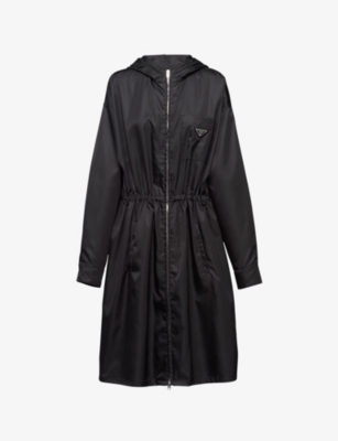 Shop Prada Re-nylon Logo-badge Relaxed-fit Recycled-nylon Raincoat In Black