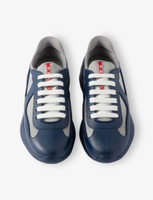 Prada Mens Blue America's Cup Original Leather And Mesh Trainers Eur 41 / 7 Uk