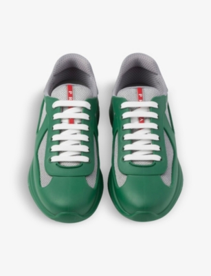 Shop Prada America's Cup Original Leather And Mesh Trainers In Green