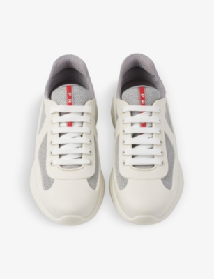 PRADA MENS PRADA AMERICA'S CUP ORIGINAL LEATHER AND MESH TRAINERS 