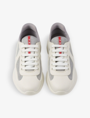 Shop Prada America's Cup Original Leather And Mesh Trainers In Neutral