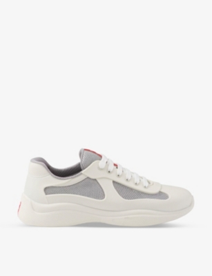 Prada Mens Neutral America's Cup Original Leather And Mesh Trainers