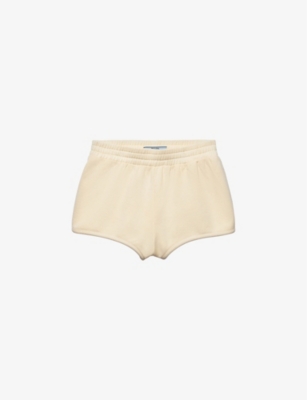 Shop Prada Logo-embroidered Elasticated-waist Cotton-jersey Shorts In Yellow