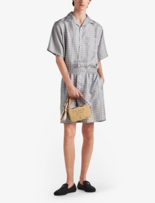 Prada Geometric-print Silk Bermuda Shorts In Light Blue