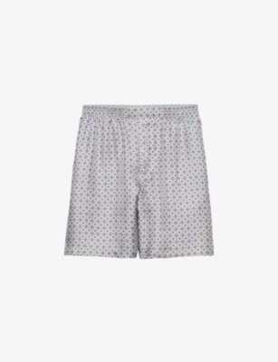 PRADA: Geometric floral-print elasticated-waist silk shorts