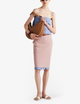PRADA: Ribbed slim-fit cotton-knit midi skirt
