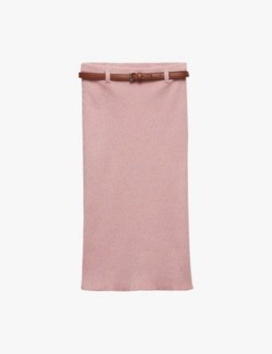 PRADA: Ribbed slim-fit cotton-knit midi skirt