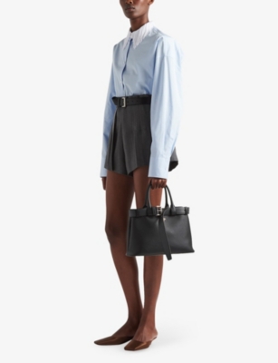 Prada Large Buckle Top Handle Shoulder Bag In Black
