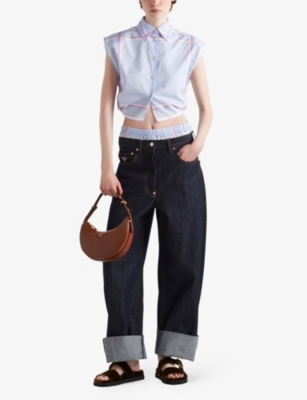 PRADA: Check-pattern cropped cotton shirt
