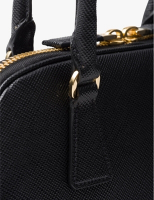 Prada Re-nylon And Leather Medium Top-handle Bag With Padlock In Black