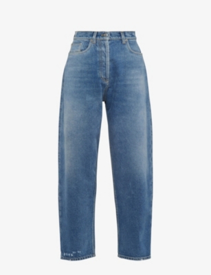 PRADA: Faded-wash relaxed-fit tapered-leg high-rise jeans