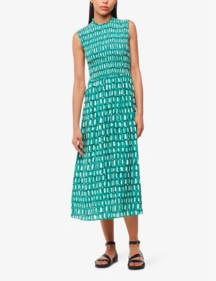 Whistles Womens Heidi Graphic-print Shirred-front Woven Midi Dress In Multi-coloured
