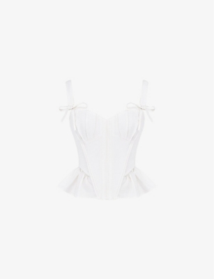 House Of Cb Womens White Gigou Peplum Cotton Corset