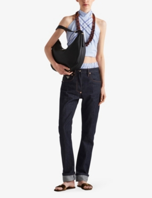 Prada Straight-leg Belted Pants In Blue