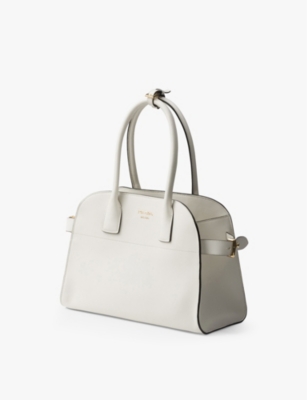 Prada Womens White Foiled-logo Medium Leather Top-handle Bag In White