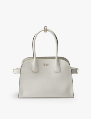 Prada Medium Leather Tote Bag In White