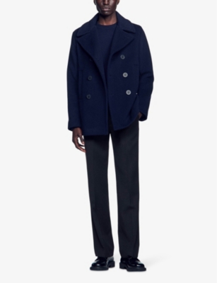 SANDRO: Double-breasted peak-lapel wool-blend coat