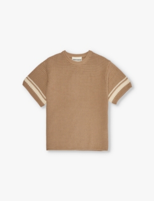 The Couture Club Boys Brown Kids Relaxed-fit Stripe-cuff Knitted T-shirt 2-8 Years
