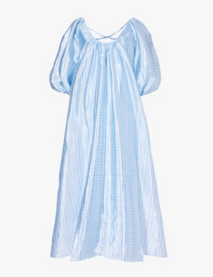 STINE GOYA: Textured gingham-print recycled polyester-blend maxi dress
