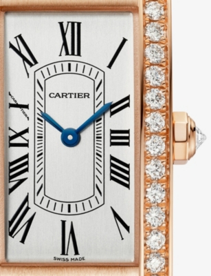 Cartier Rose Gold Crwjta0048 Tank Américaine Small 18ct Rose-gold, 0.96ct Brilliant-cut Diamond And Leather In Rose Gold