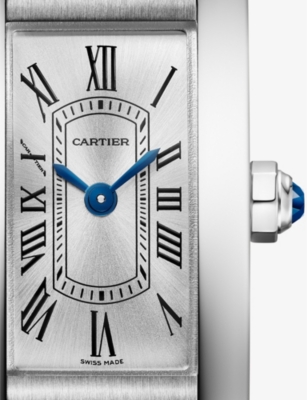 CARTIER: CRWSTA0100 Tank Americaine Mini steel and leather quartz watch