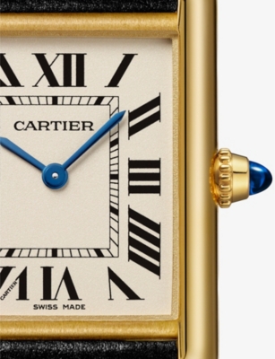 Shop Cartier Yellow Gold Crwgta0054 Tank Louis Large Model 18ct Yellow-gold And Leather Quartz Watch