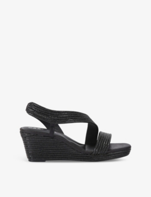 Carvela Womens  Gala Jewel-embellished Rope-effect Wedge-heeled Woven Sandals In Black