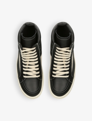 Vintage contrast-stitch leather high-top trainers