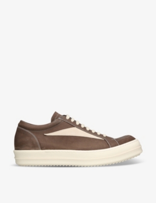 RICK OWENS: Vintage contrast-stitch suede low-top trainers