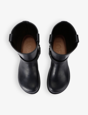 Shop Loewe Womens  Campo Brand-anagram Calf-leather Biker Boots In Black