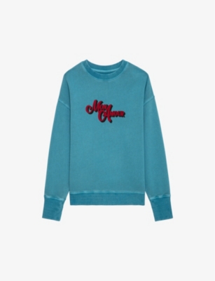 Zadig & Voltaire Zadig&voltaire Women's Aqua Oscar Amour Text-flocked Organic Cotton-jersey Sweatshirt