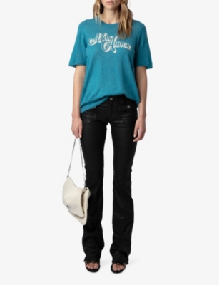 Shop Zadig & Voltaire Zadig&voltaire Women's Aqua Ida Amour Rhinestone-embellished Cashmere T-shirt