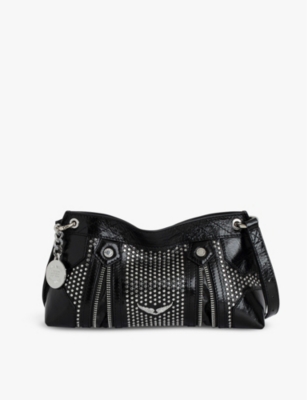 ZADIG & VOLTAIRE WOMENS NOIR SUNNY MOOD STUD-EMBELLISHED LEATHER SHOULDER BAG 