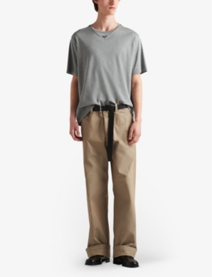 Prada Men's Jersey Triangle Logo T-shirt In Grey